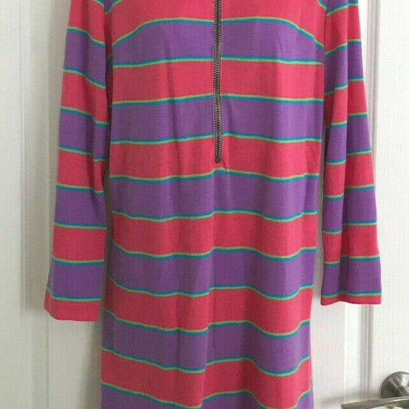 Bright Pink & Purple Stripe Vintage 70s Courtelle Knit Dress with Chunky Zipper - Picture 5 of 5